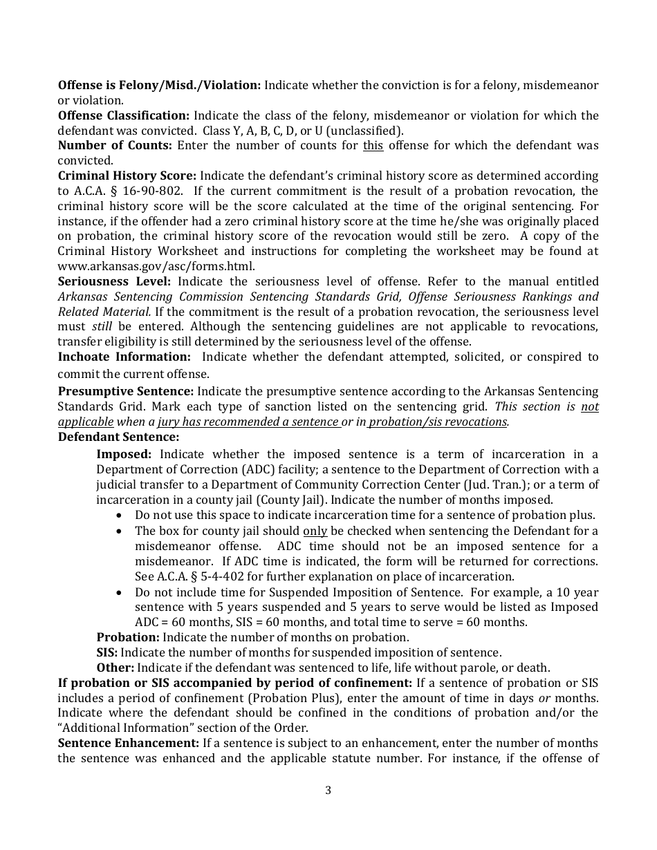 Instructions for Sentencing Order - Arkansas, Page 3