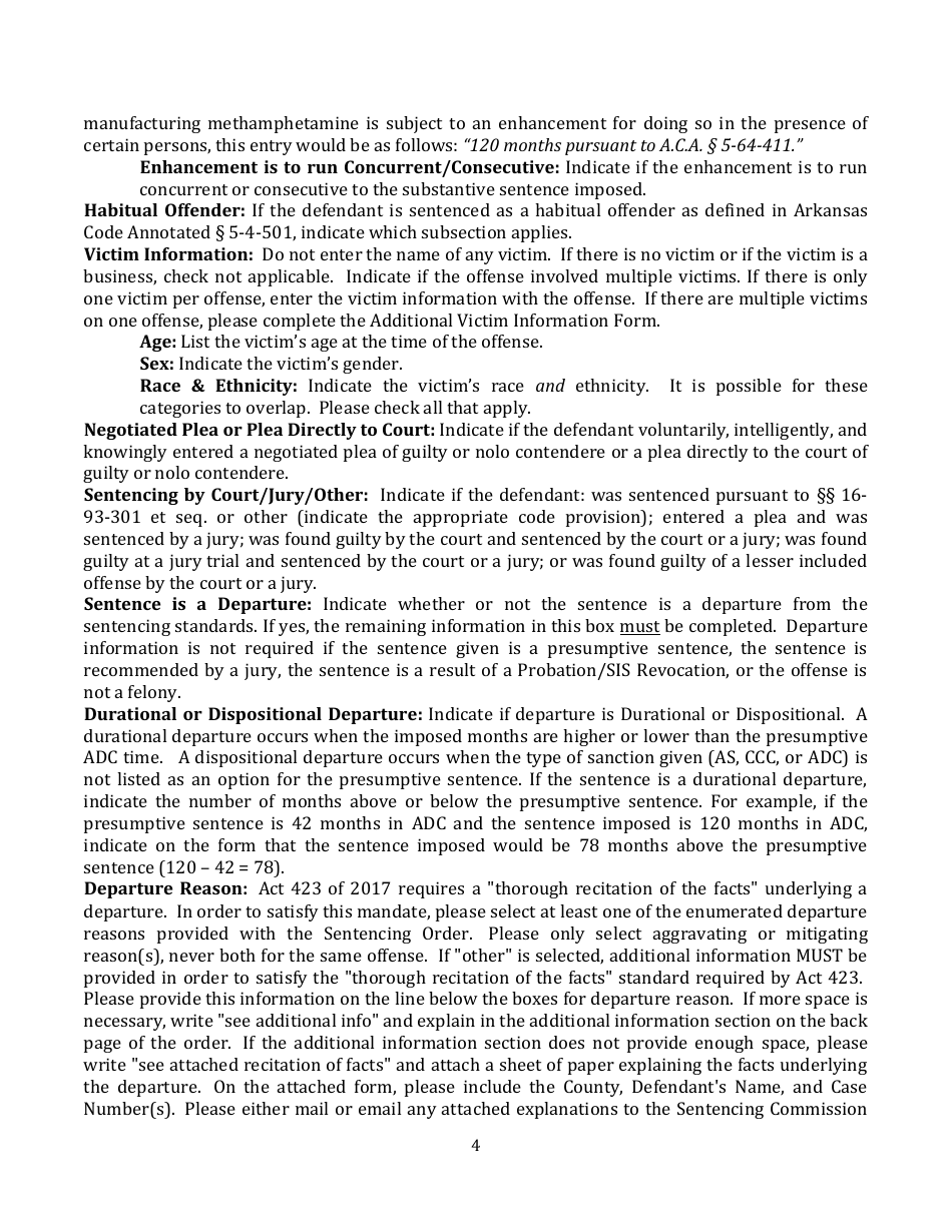 Instructions for Sentencing Order - Arkansas, Page 4