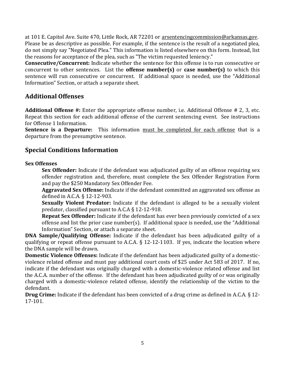 Instructions for Sentencing Order - Arkansas, Page 5