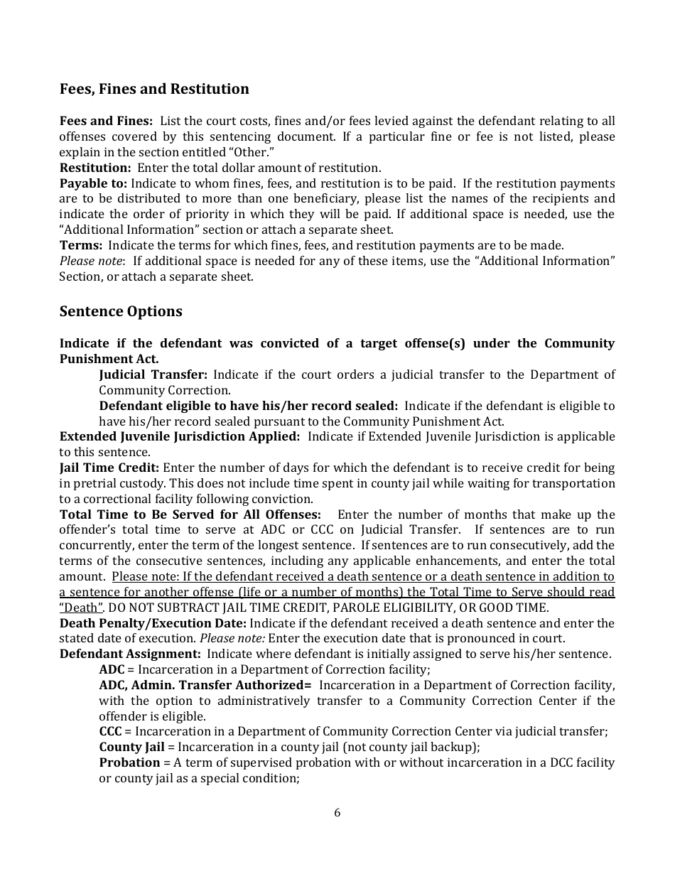 Instructions for Sentencing Order - Arkansas, Page 6
