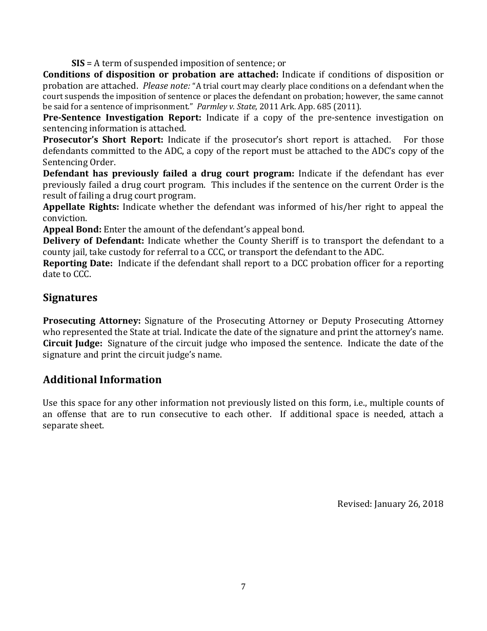 Instructions for Sentencing Order - Arkansas, Page 7