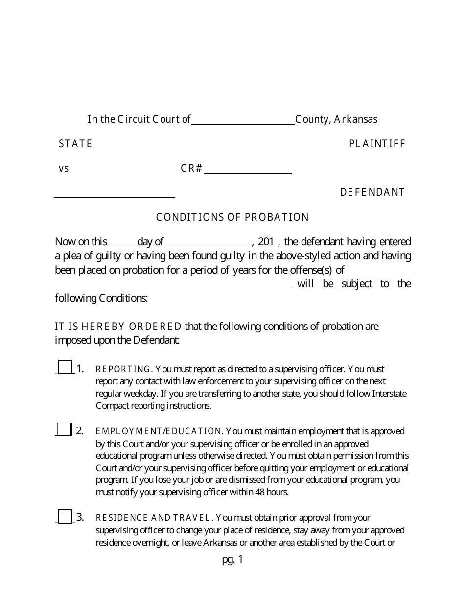 Conditions of Probation - Arkansas, Page 1