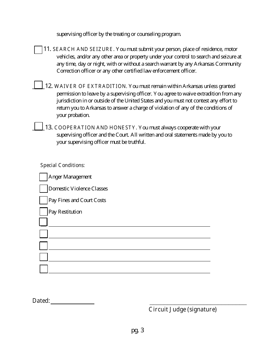 Conditions of Probation - Arkansas, Page 3