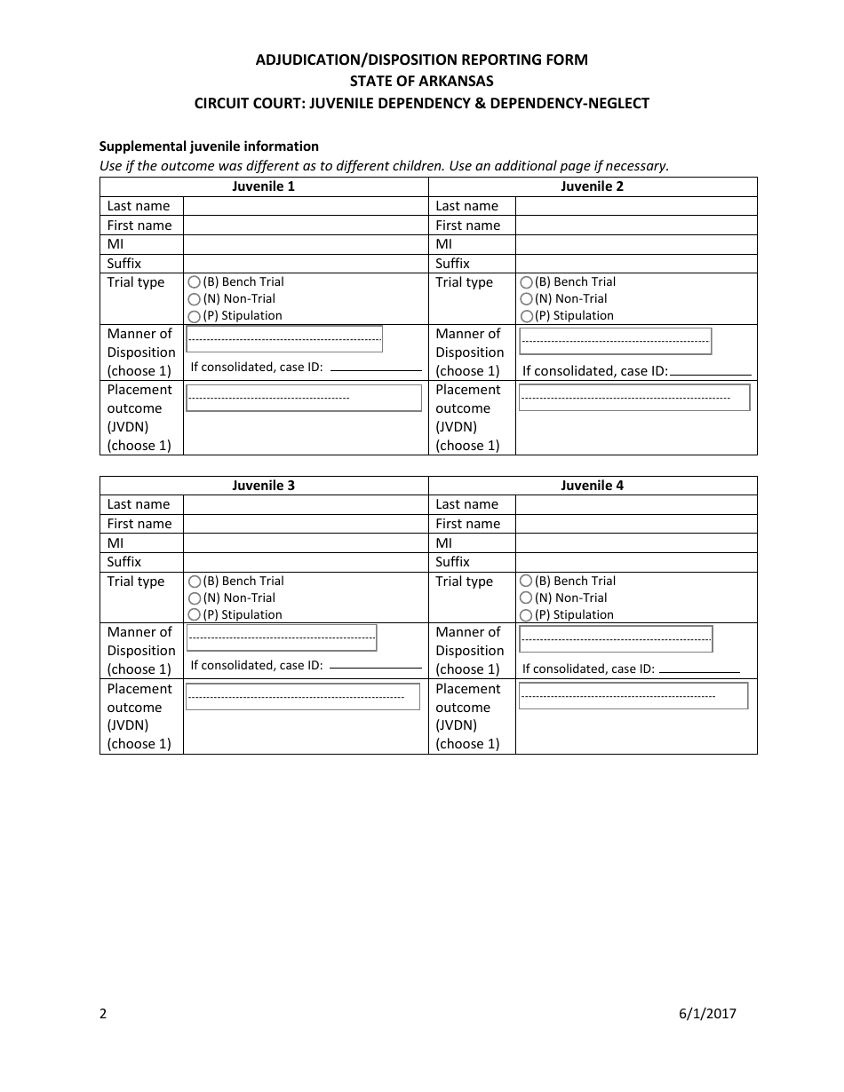 Adjudication / Disposition Reporting Form - Juvenile Dependency  Dependency-Neglect - Arkansas, Page 2