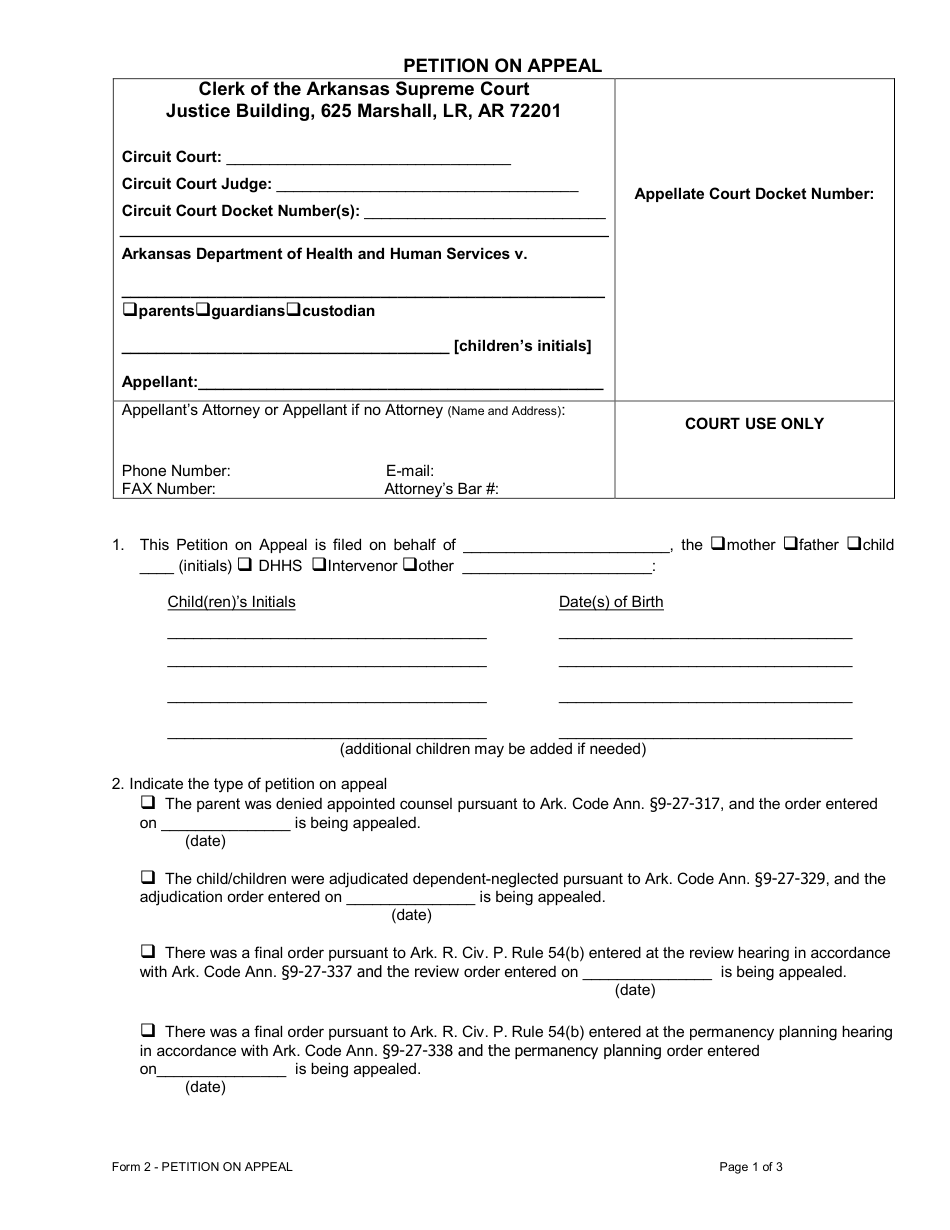 Form 20 Download Printable PDF or Fill Online Petition on Appeal ...