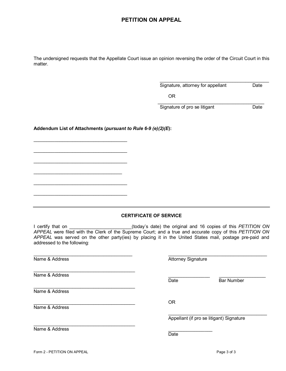 Form 2 Petition on Appeal - Arkansas, Page 3