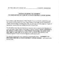 Document preview: Notice of Right to Consent to Disposition of Case by a State District Court Judge - Arkansas