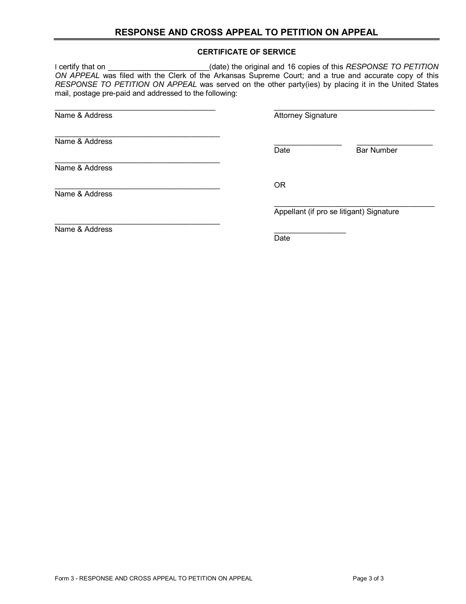 Form 3 Response and Cross Appeal to Petition on Appeal - Arkansas, Page 3