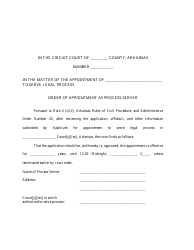 Order of Appointment as Process Server - Arkansas