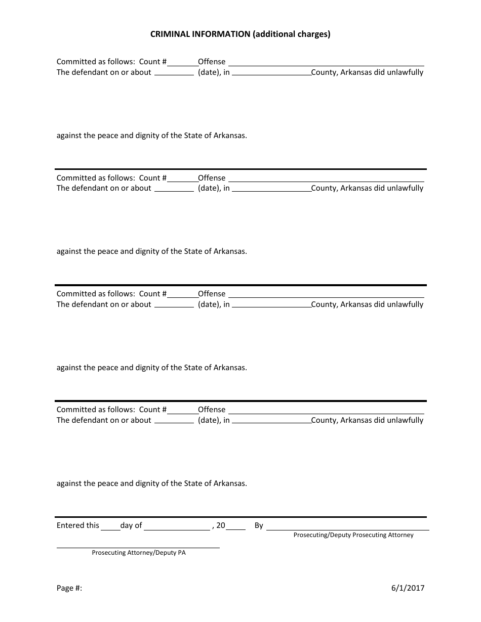 Criminal Information Form (Additional Charges) - Arkansas, Page 1