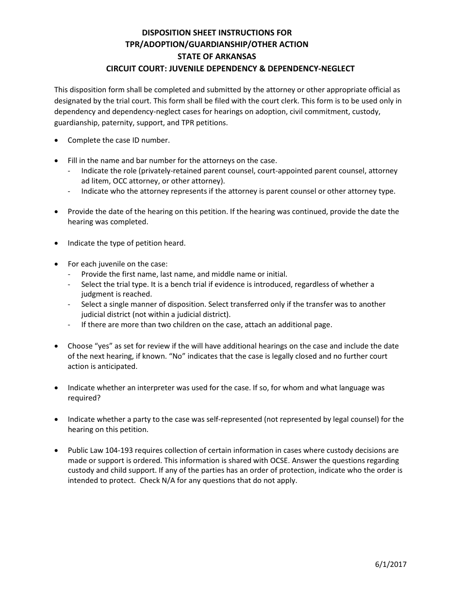 Arkansas Juvenile Dependency and DependencyNeglect Tpr/Adoption