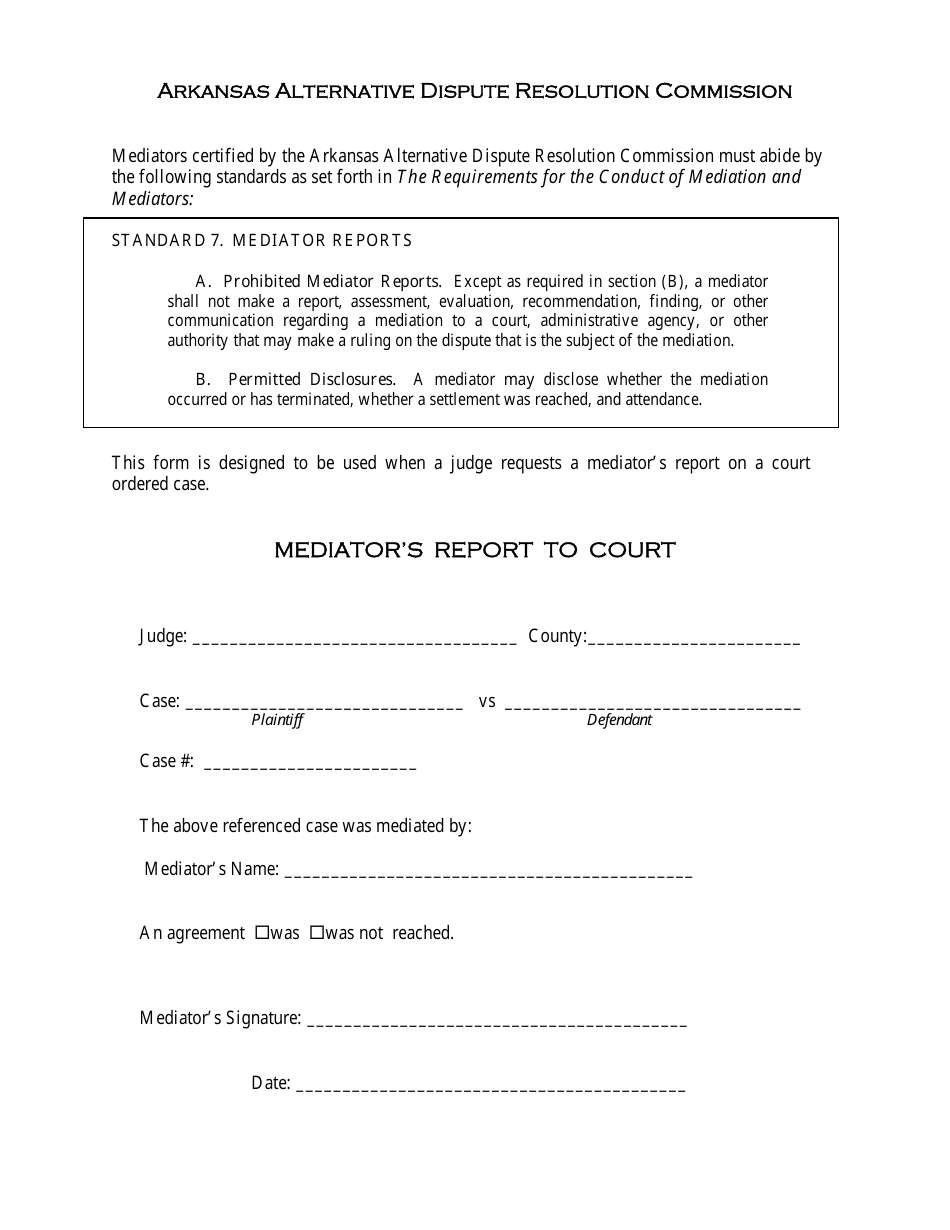Mediators Report to Court - Arkansas, Page 1