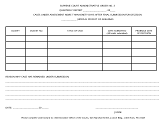 &quot;Administrative Order 3 - Quarterly Report Form&quot; - Arkansas
