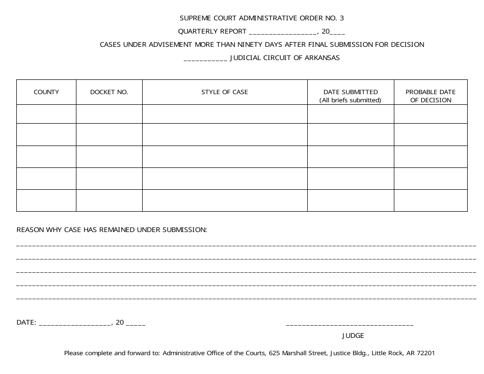 Administrative Order 3 - Quarterly Report Form - Arkansas, Page 1