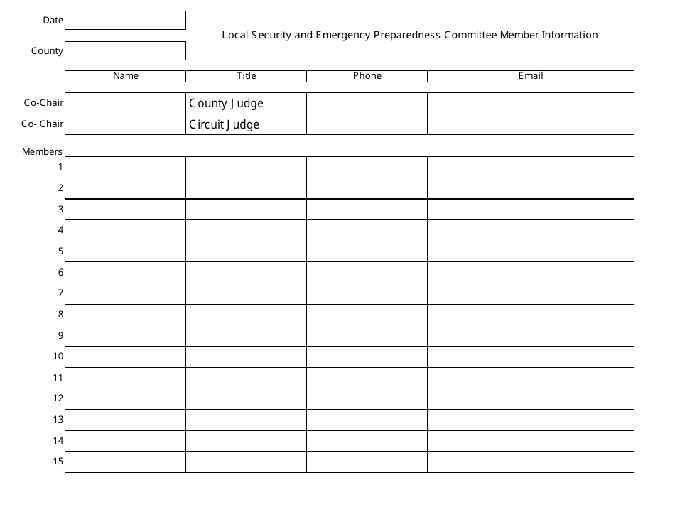 Local Security and Emergency Preparedness Committee Member Information Form - Arkansas, Page 1