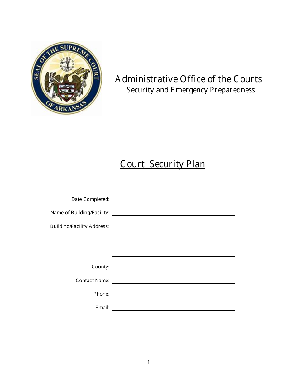 Court Security Plan Template - Arkansas, Page 1