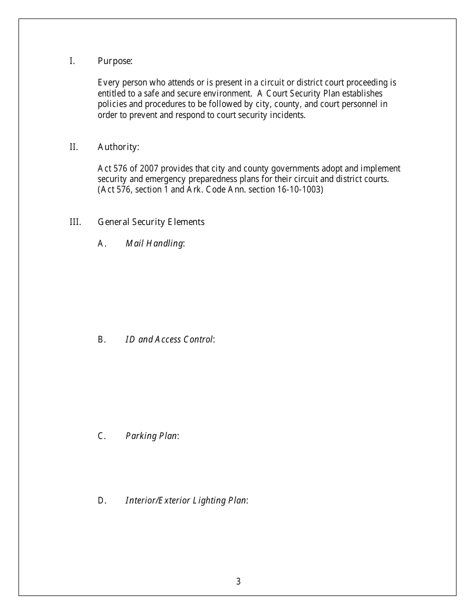 Court Security Plan Template - Arkansas, Page 3