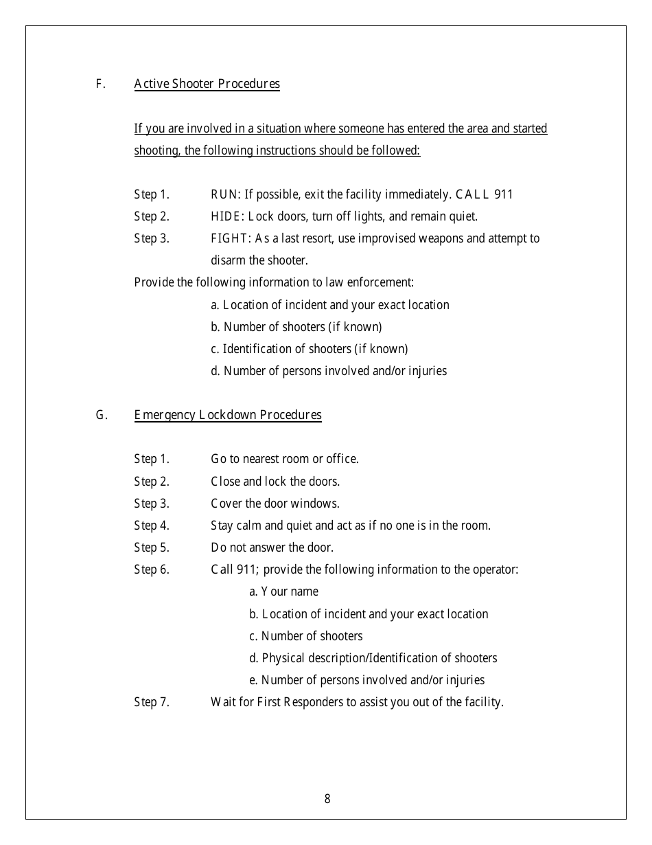 Emergency Response Plan - Security and Emergency Preparedness - Arkansas, Page 8