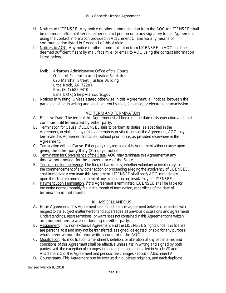 Bulk Records License Agreement - Data Extracts - Arkansas, Page 10