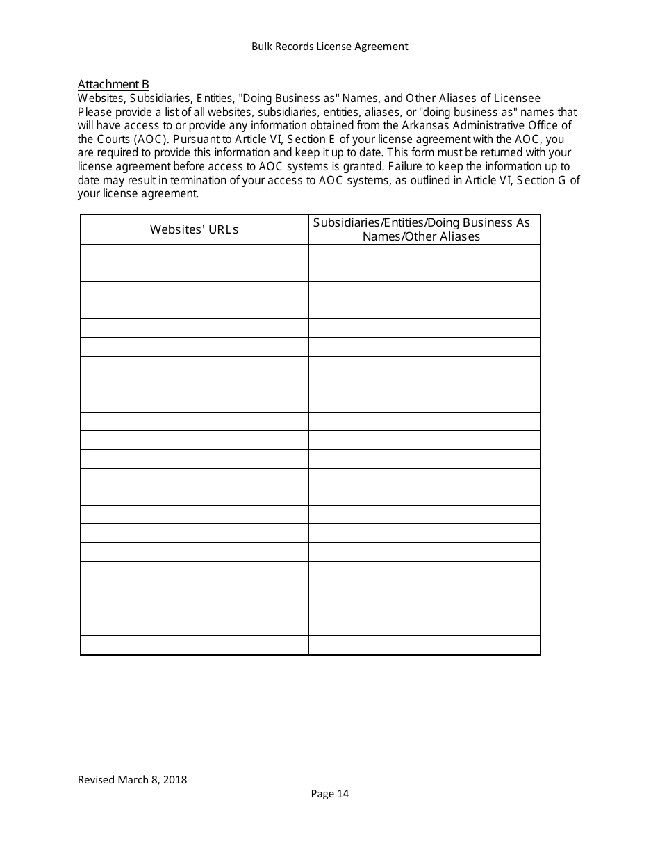 Bulk Records License Agreement - Data Extracts - Arkansas, Page 14