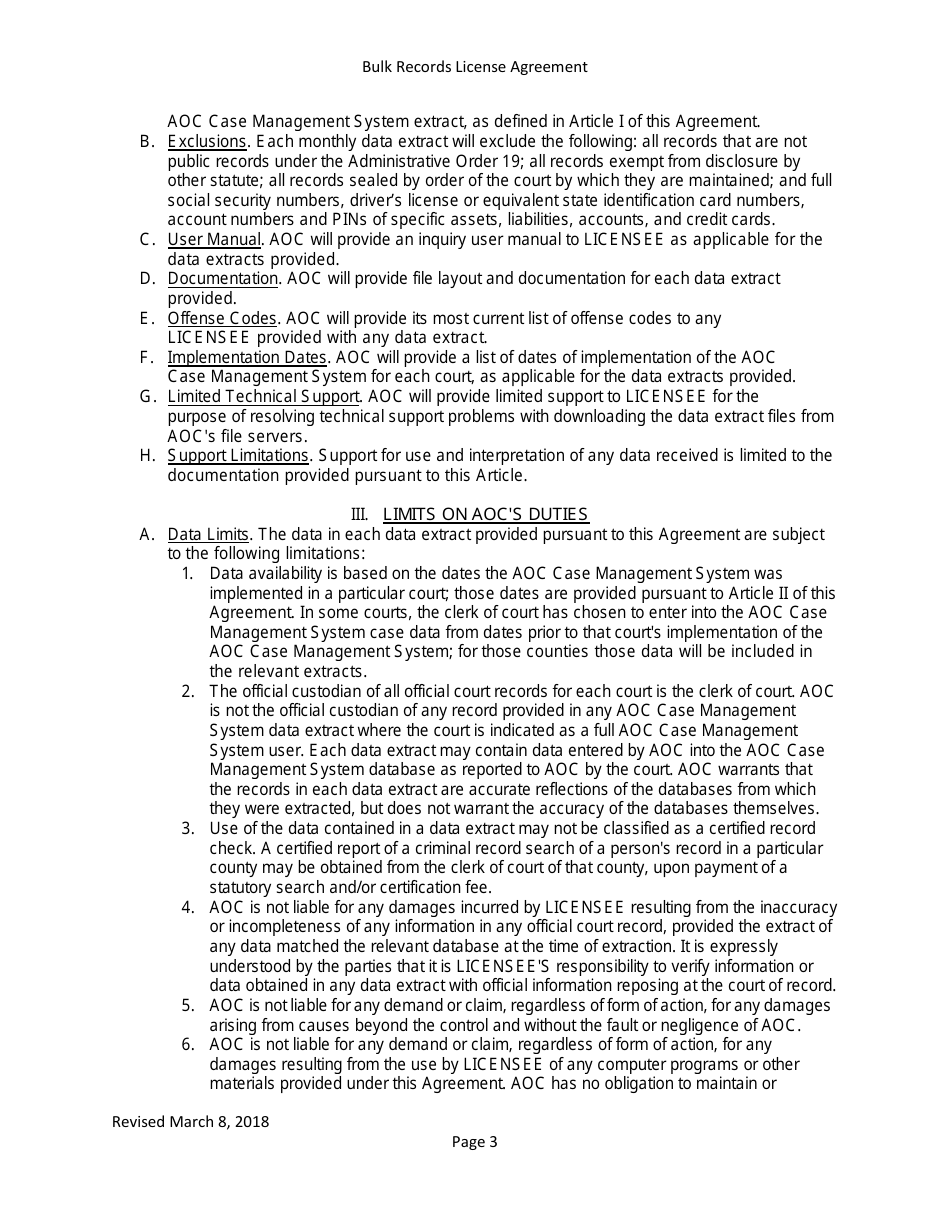 Bulk Records License Agreement - Data Extracts - Arkansas, Page 3