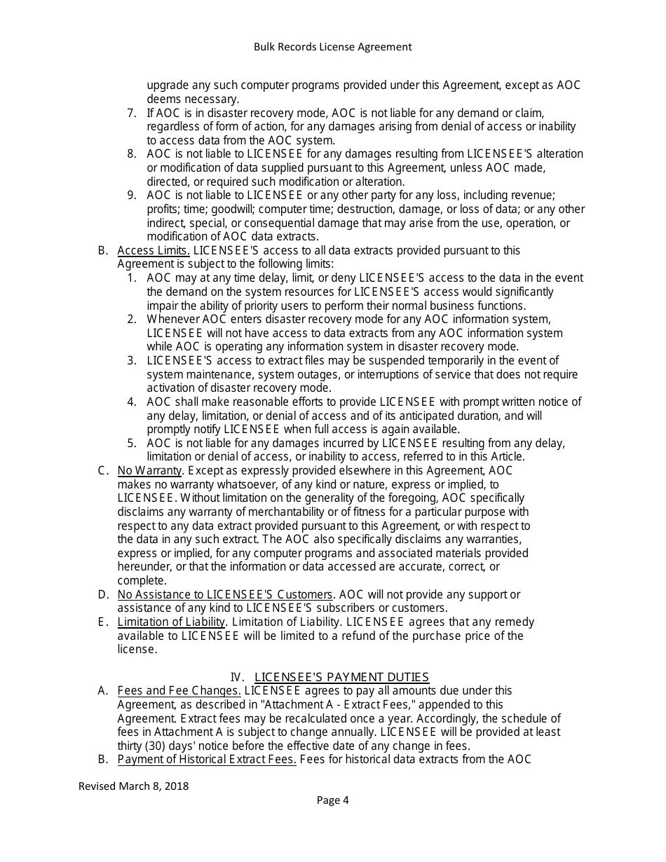 Bulk Records License Agreement - Data Extracts - Arkansas, Page 4