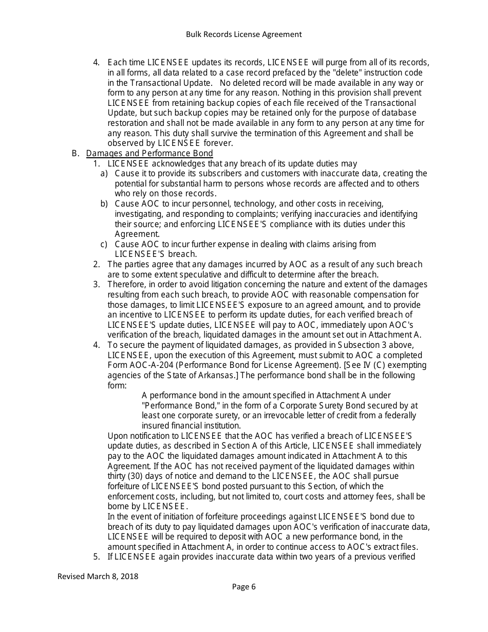 Bulk Records License Agreement - Data Extracts - Arkansas, Page 6