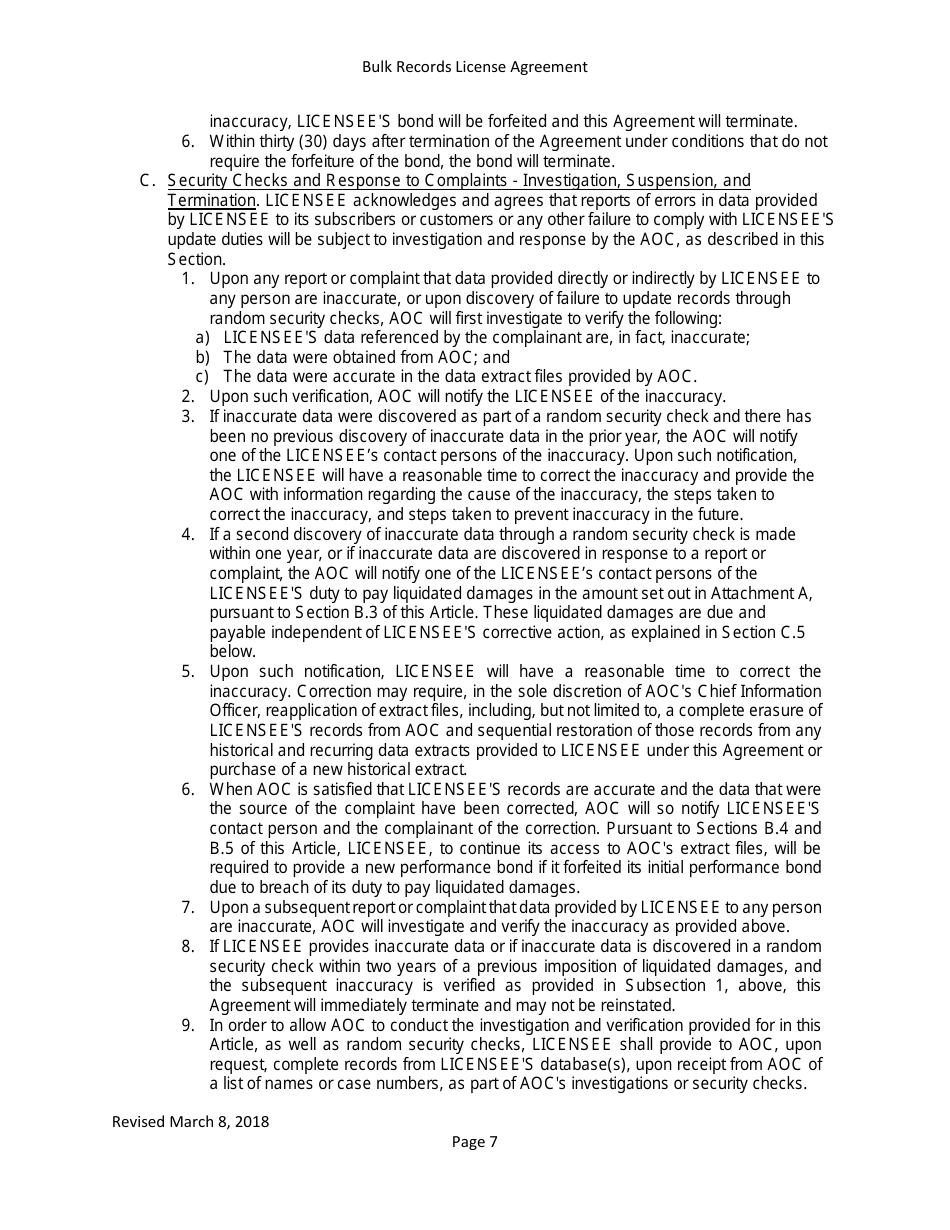 Bulk Records License Agreement - Data Extracts - Arkansas, Page 7