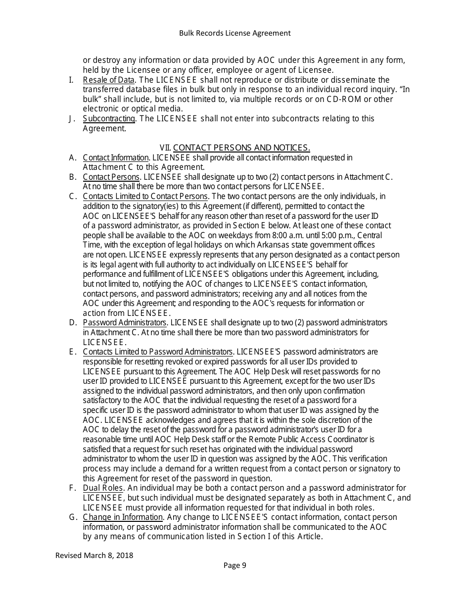 Bulk Records License Agreement - Data Extracts - Arkansas, Page 9