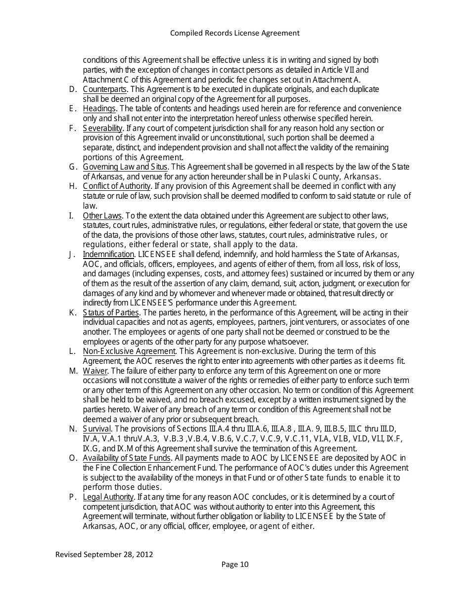 Compiled Records License Agreement - Data Extracts - Arkansas, Page 10