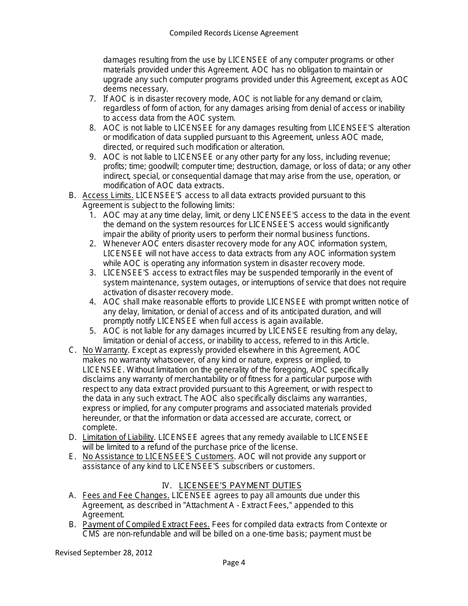 Compiled Records License Agreement - Data Extracts - Arkansas, Page 4
