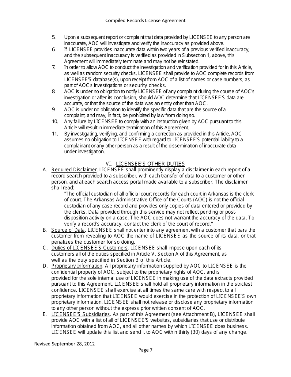 Compiled Records License Agreement - Data Extracts - Arkansas, Page 7