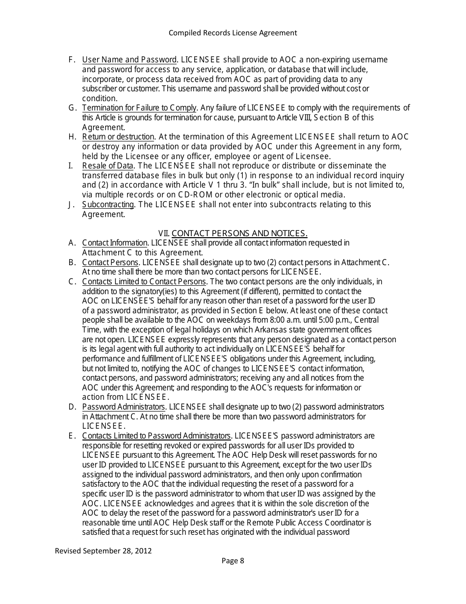 Compiled Records License Agreement - Data Extracts - Arkansas, Page 8