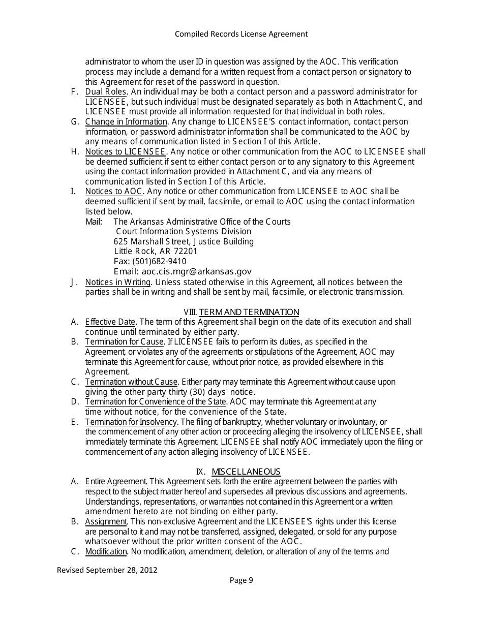 Compiled Records License Agreement - Data Extracts - Arkansas, Page 9