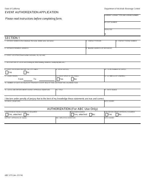 Form ABC-215  Printable Pdf