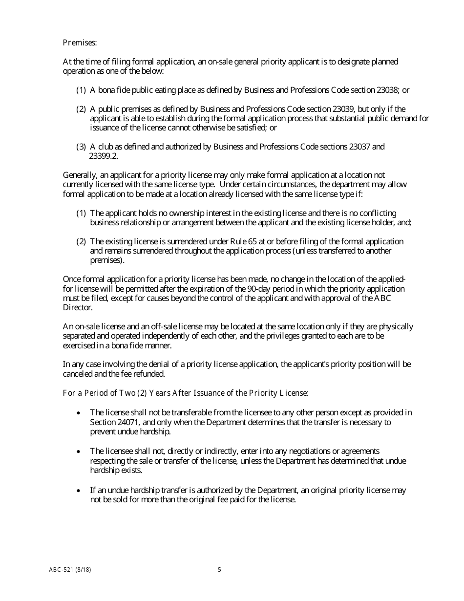 Issuance of Original and Intercountytransfer of on-Sale General and Offsale General Licenses - California, Page 5