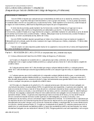 Formulario ABC-299-SP Declaracion Jurada Y Anuncio - California (Spanish)