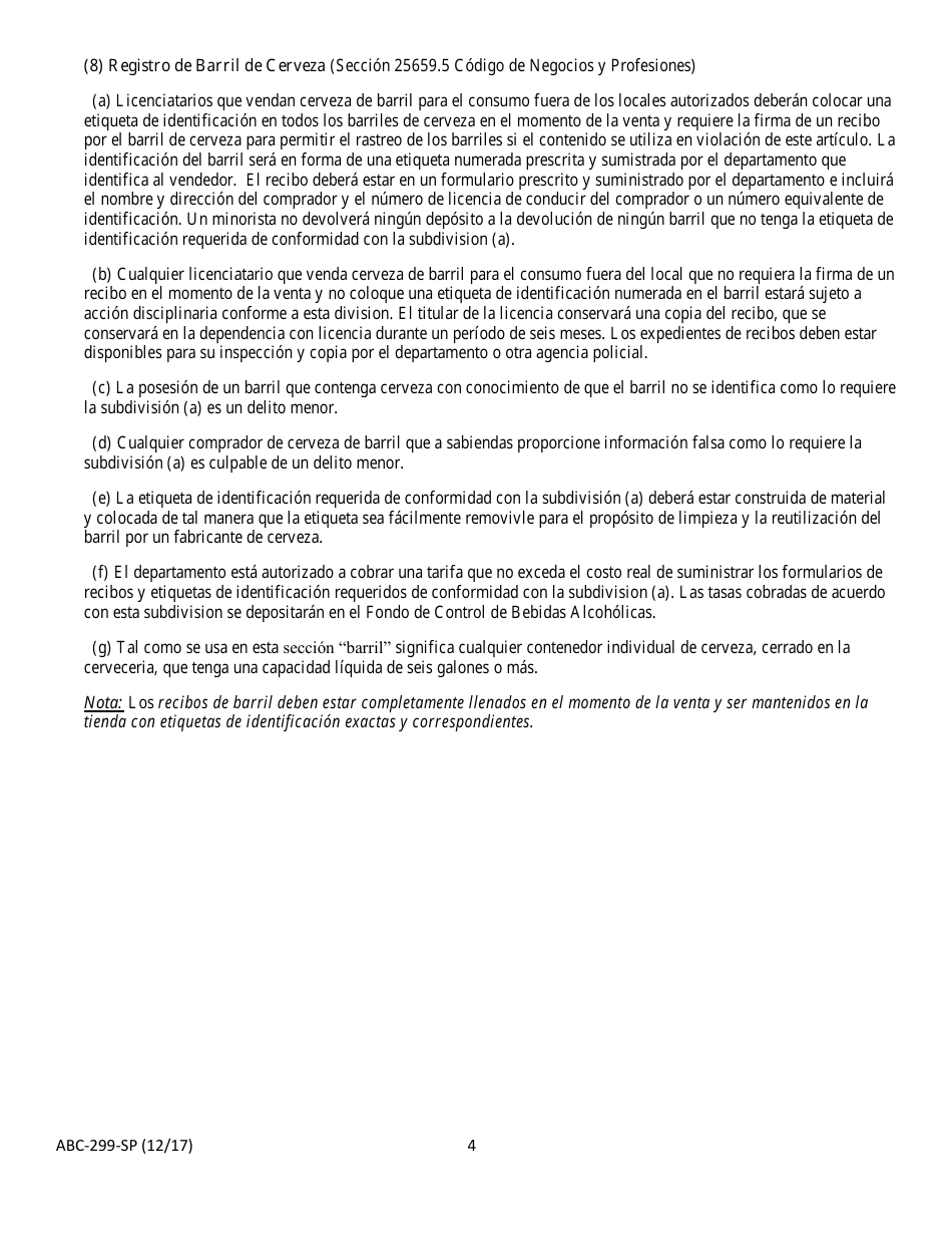 Formulario ABC-299-SP Declaracion Jurada Y Anuncio - California (Spanish), Page 4