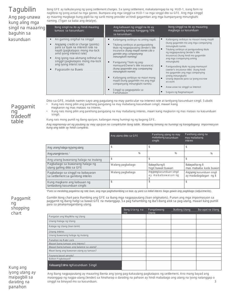 Good Faith Estimate Form - California (Tagalog), Page 3