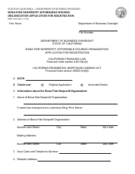 Document preview: Form DBO-2666 Bona Fide Nonprofit Affordable Housing Organization Application for Registration - California