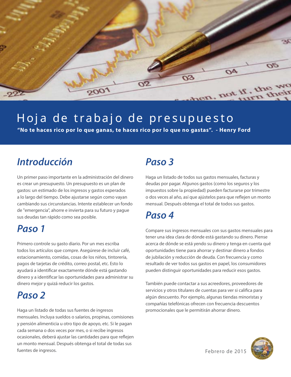 Hoja De Trabajo De Presupuesto - California (Spanish), Page 1