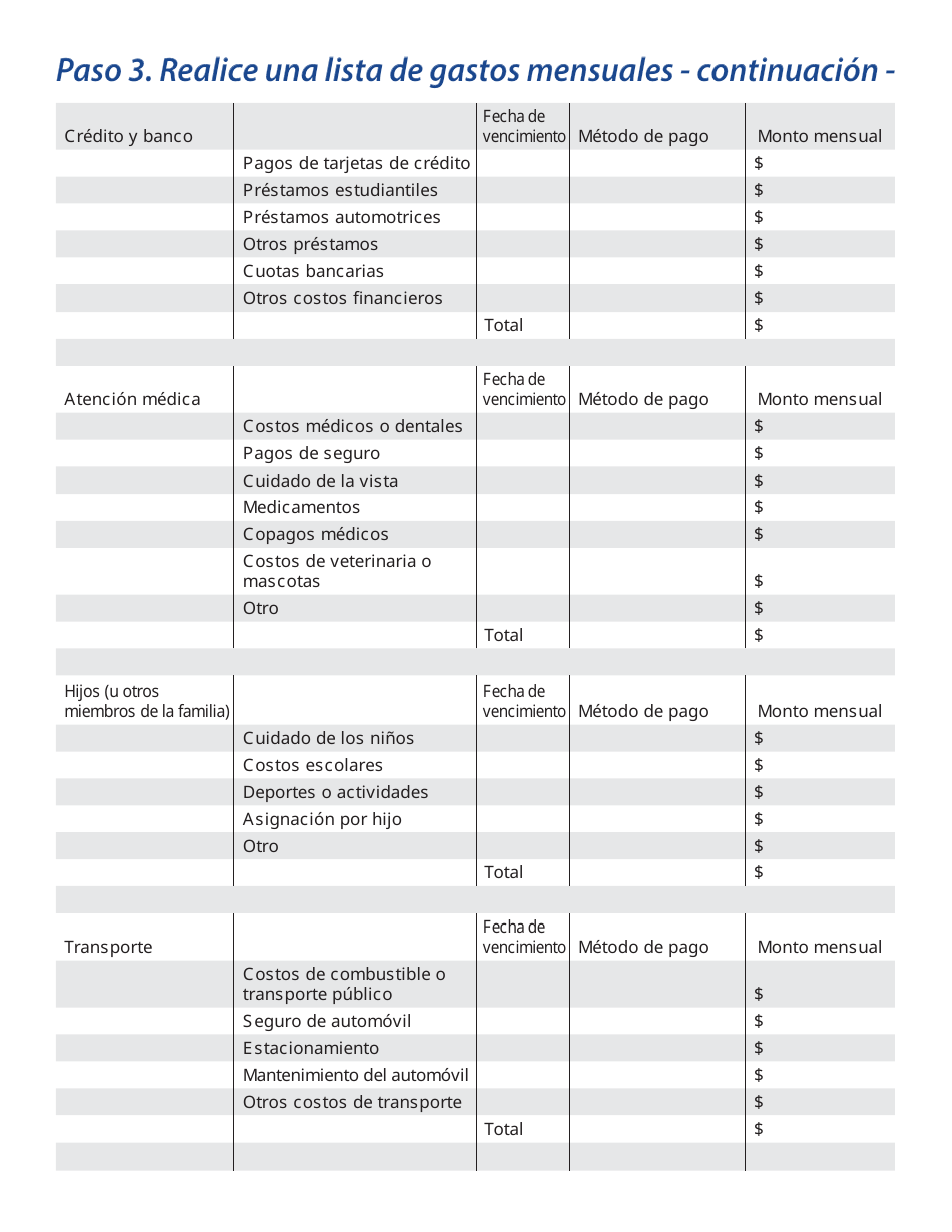 Hoja De Trabajo De Presupuesto - California (Spanish), Page 5