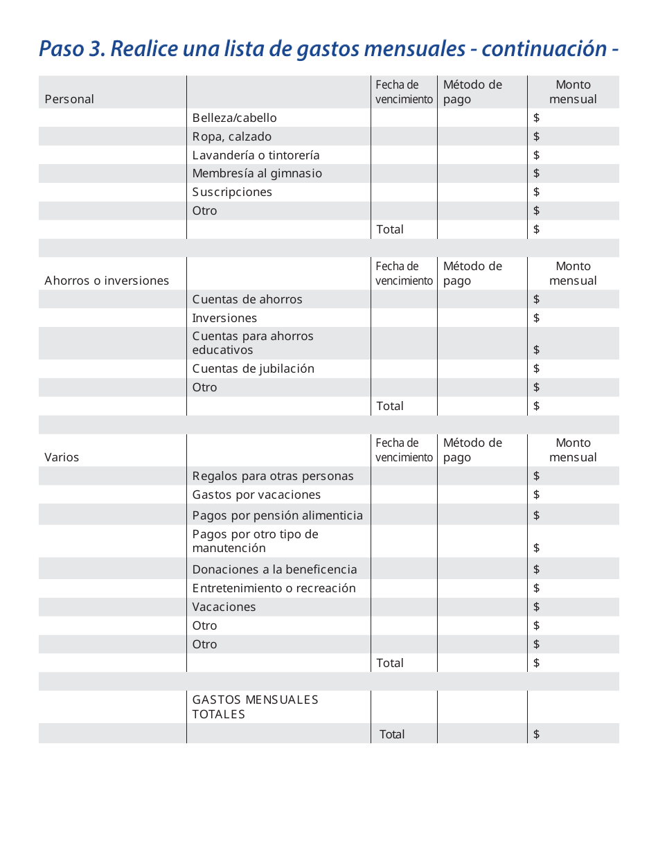 Hoja De Trabajo De Presupuesto - California (Spanish), Page 6