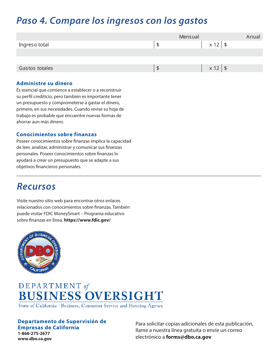 Hoja De Trabajo De Presupuesto - California (Spanish), Page 7