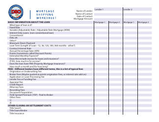 Document preview: Mortgage Shopping Worksheet - California