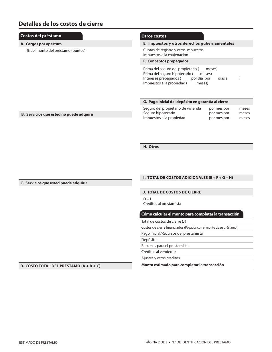 Formulario CFPB Estimado De Prestamo - California (Spanish), Page 3