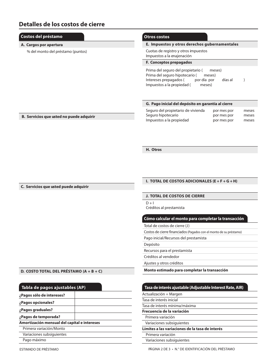 Formulario CFPB Estimado De Prestamo - California (Spanish), Page 4