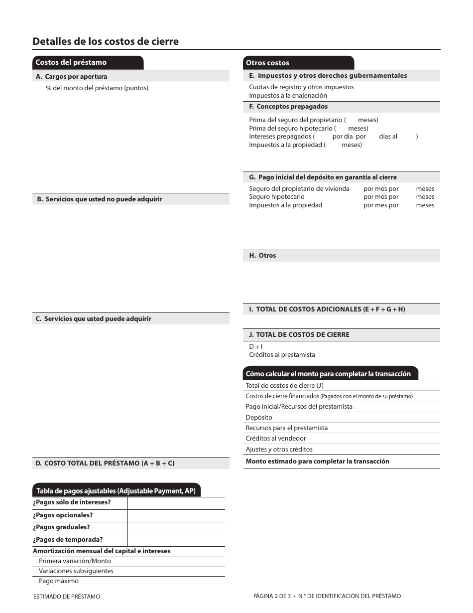 Formulario CFPB Estimado De Prestamo - California (Spanish), Page 5