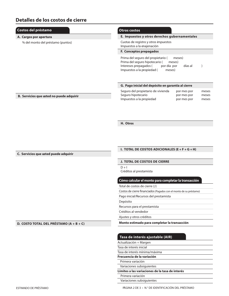 Formulario CFPB Estimado De Prestamo - California (Spanish), Page 6