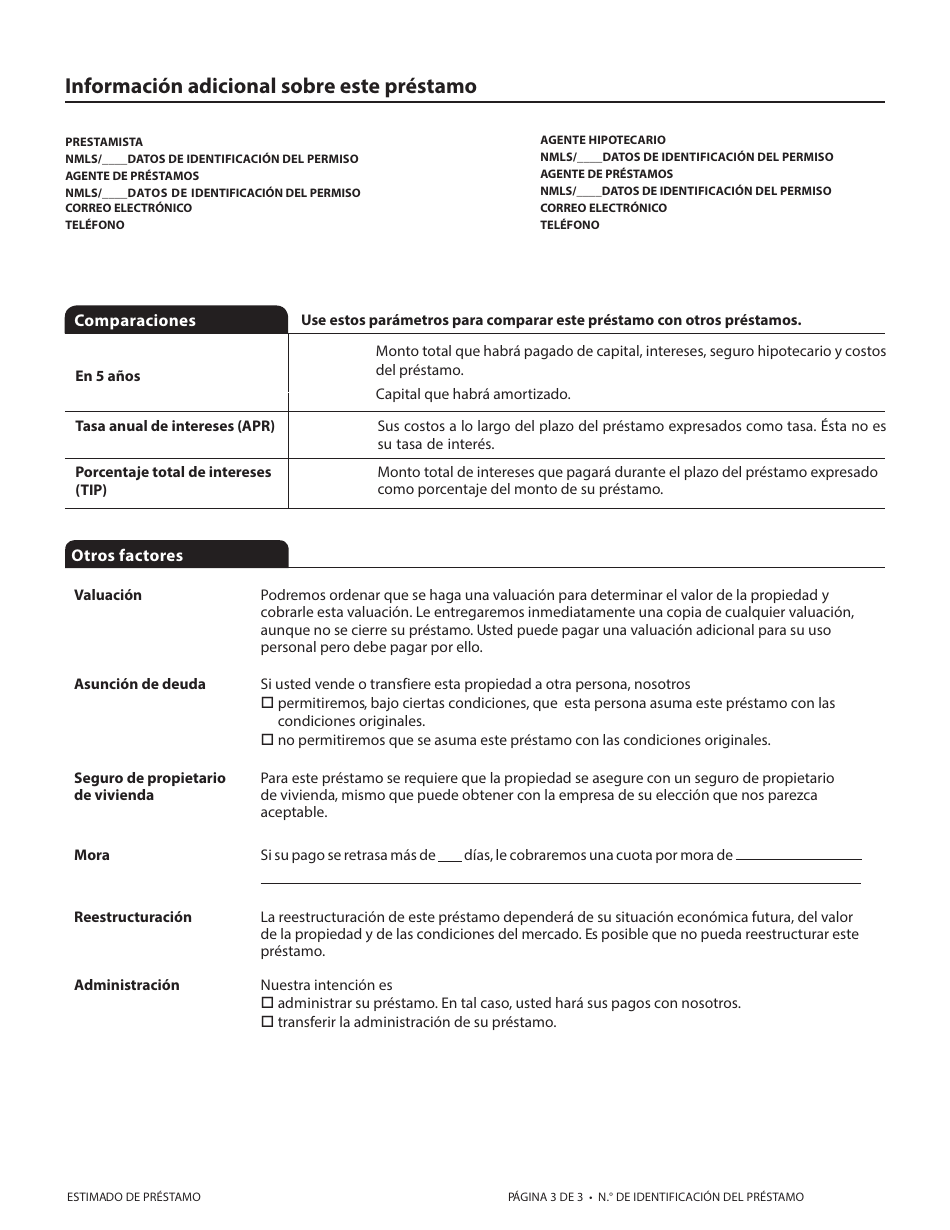 Formulario CFPB Estimado De Prestamo - California (Spanish), Page 8